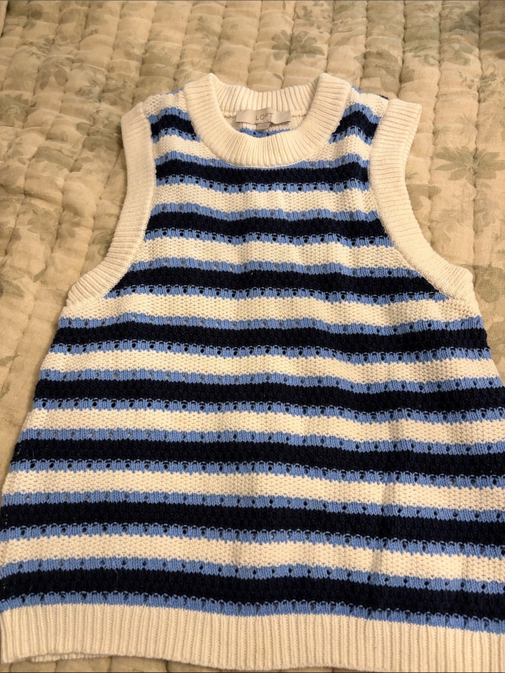 LOFT Girls White, Light Blue & Navy Striped Knit Tank Dress